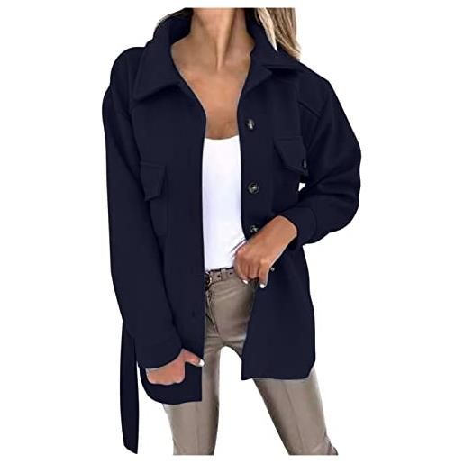 HAOLEI cappotti in lana donna autunno e inverno morbido caldo colore solido giacca blazer casual business ufficio breve pea cardigan giacca flip lapel button con tasche giacca invernale