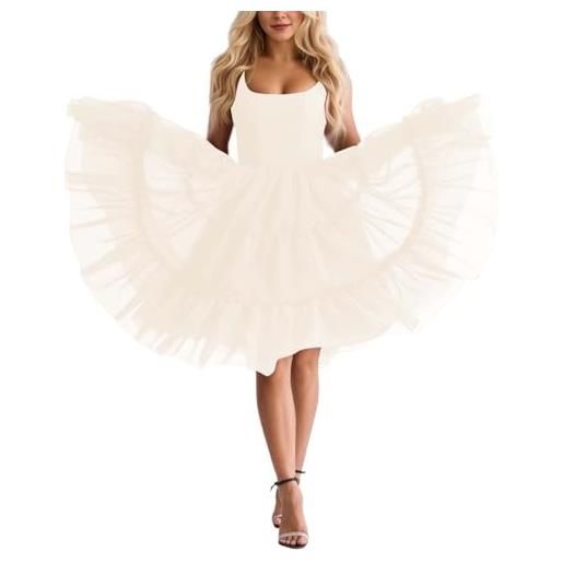 Duohropke abito in tulle, da donna, corto, senza spalline, sexy, da ballo, per carnevale, feste, da sera, per matrimoni, carnevale, per il tempo libero, giallo. , m