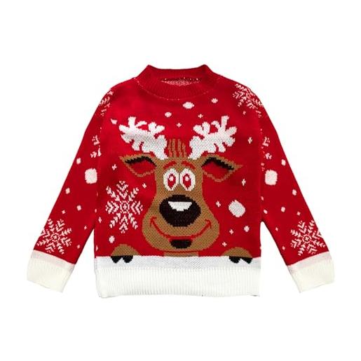 TMK maglione pullover di natale modello alce unisex per donna uomo ragazzi e bambini caldo morbido (cod. 8088) (3xl, rosso)