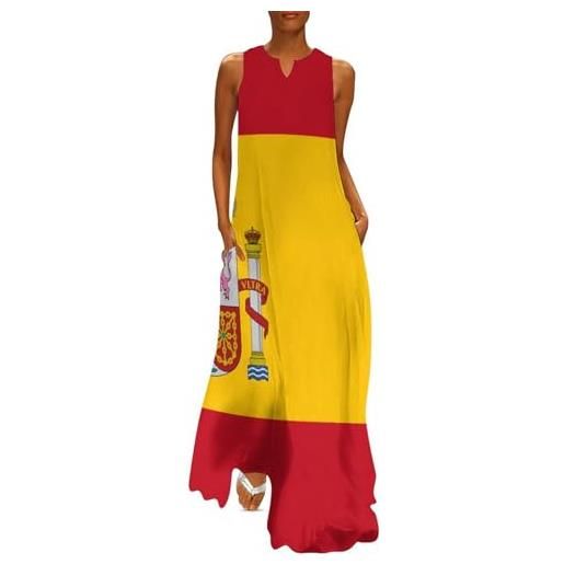 SMBHIAON bandiera spagnola abito da donna alla caviglia stile patriottico, vestibilità aderente, senza maniche, maxi abito casual