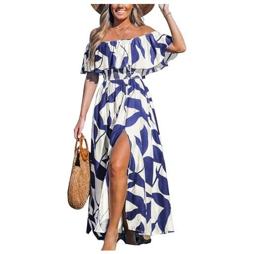 CUPSHE abito estivo da donna spalle scoperte con maniche corte volant stampa tropicale maxi dress