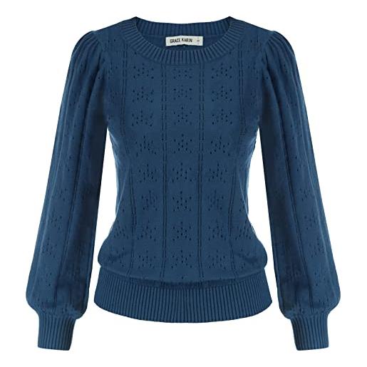 GRACE KARIN maglia elegante donna a manica lunga con scollo a rotondo tinta unita