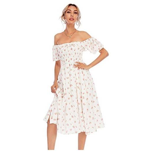 R.Vivimos donna casual a-line stampa collo quadrato abito manica a sbuffo orlo alto vita midi vestito fitted abito vocazione