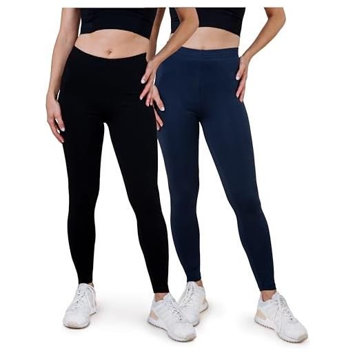 SES leggings donna pacco da 2 nero/blu navy cotone (32/34)