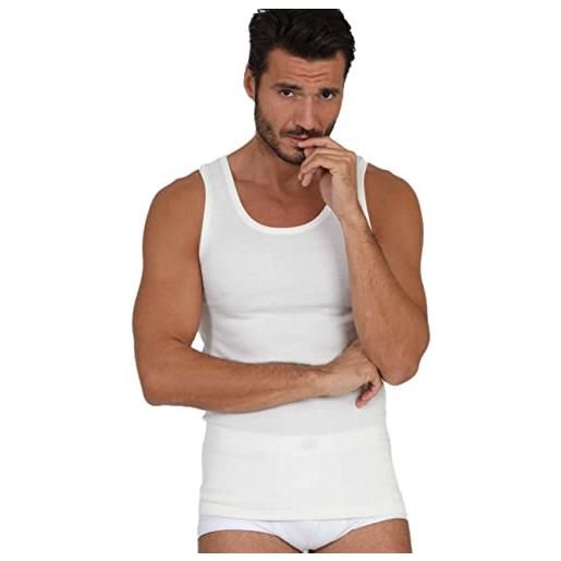 EGI canotta intima da uomo in lana (85% ) e seta (15% ) con spalla larga (4/m, nero)