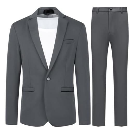 Allthemen abito da uomo 2 pezzi completo da uomo slim fit abito da sposa con un bottone elegante grigio scuro 3xl