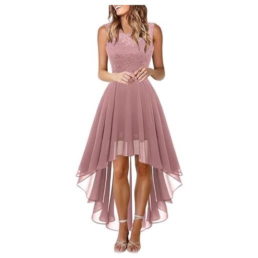 Duohropke abito da cocktail da donna, elegante, lungo, senza maniche, in pizzo, a vita alta, slim fit, in chiffon, curvy swing, per feste, maxi abito da damigella d'onore, colore: rosa. , xs