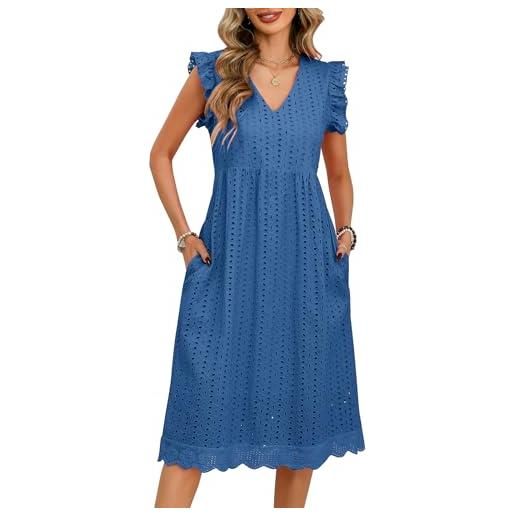 UMIPUBO vestiti estivi donna cotone scollo a v midi vestito senza maniche ruffles con tasche eleganti boho abito da spiaggia casual colori solidi abiti estivo