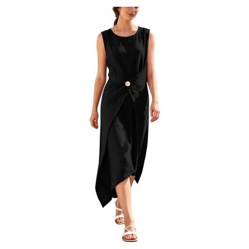 Generico cotton-linen vestito estivo donna lunghi vestiti estivo prendisole chic abito elegante curvy estivi mare vestiti comode causal leggero abbigliamento spiaggia