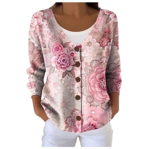 Gienslru cardigan donna elegante maglione golfino a lungo pullover maglioni con scollo aperto sul davanti rosa maglieria leggero cappotto, casual oversize maglia giacca softshell autunno di natale invernale