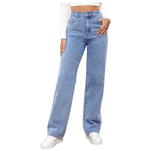 MANGGUO jeans da donna a vita alta, vestibilità dritta, jeans larghi larghi e dimagranti con tutti i pantaloni autunno inverno elastico classico denim jeans taglio boyfriend