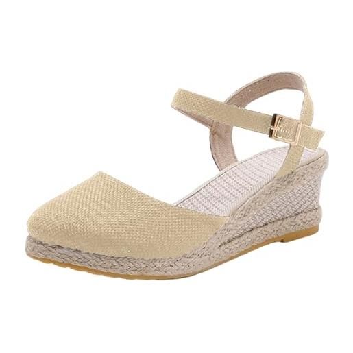 Generico sandali donna estive con zeppa boho 35-42 eu in lino traspirante con fibbia sandali chiuse eleganti cerimonia scarpe casual chic comode per casa lavoro sera festa vacanze spiaggia, 