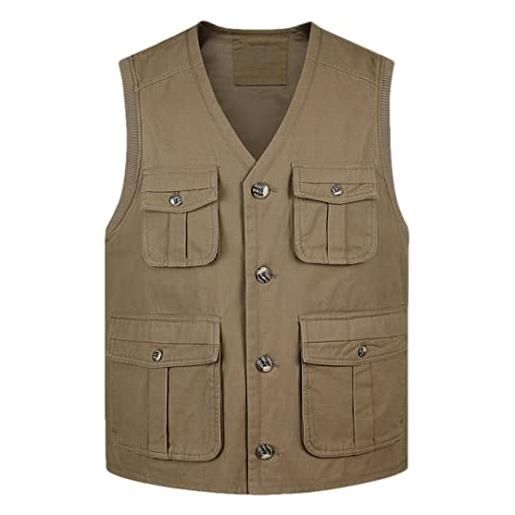 Pohullan giacca senza maniche con bottoni in cotone multi tasca estiva da uomo con molte tasche sottile gilet strumento