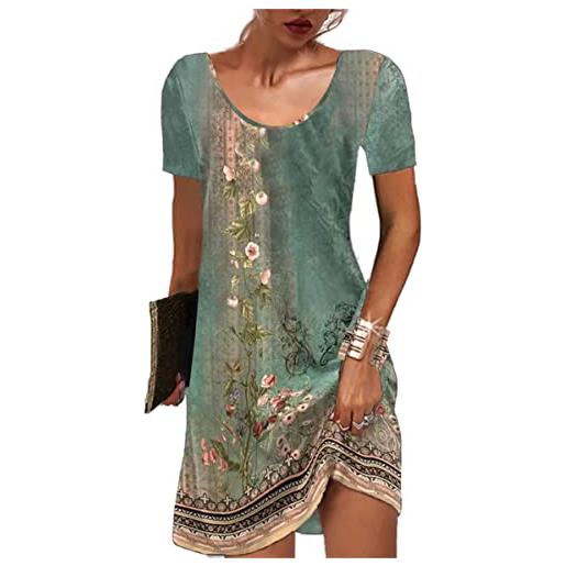 GRMLRPT vestiti casual da donna abito manica corta a collo rotondo estivo floreale bohémien mini t-shirt abito (verde, l)