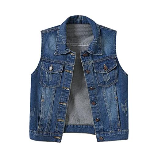 Cicilin gilet da donna in denim giacca corto senza maniche lavato strappato blu scuro l