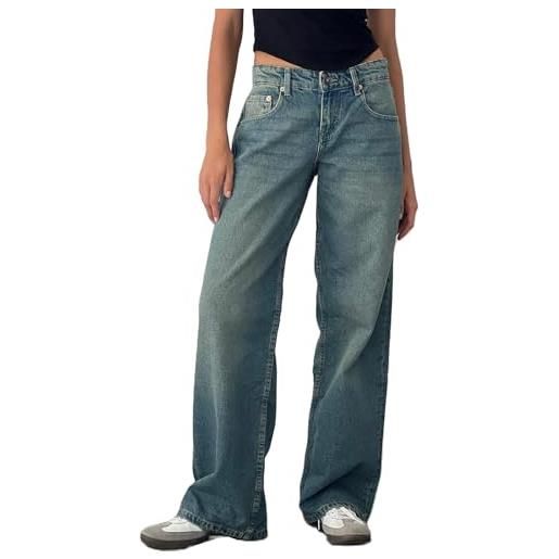 MASUCOR jeans a gamba larga per donna pantaloni in denim alla moda a vita bassa e gamba dritta con tasche jeans larghi streetwear jeans boyfriend larghi da donna pantaloni alla caviglia vintage