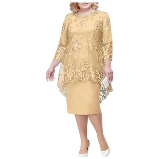 CWXKGL vestito donna elegante o-scollo a vita alta e taglie forti abito midi abito da sera vestito da sera elegante abbigliamento femmina-champagne-2xl