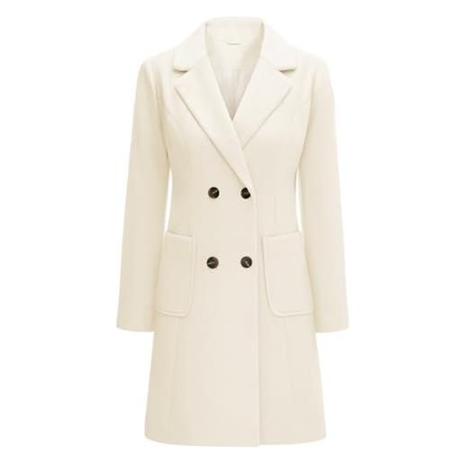 Yuson Girl cappotto donna lungo elegante cappotti lana autunno e invernale cappottino in lana caldo giacca cardigan doppiopetto trench coat media lunghezza jacket parka con tasche(beige, xl)
