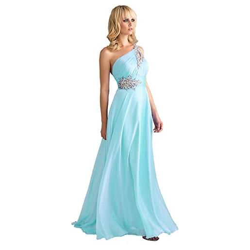 WTWVIAN abito da sera da donna monospalla in chiffon, lunghezza fino al pavimento, con paillettes e perline, abito da damigella d'onore