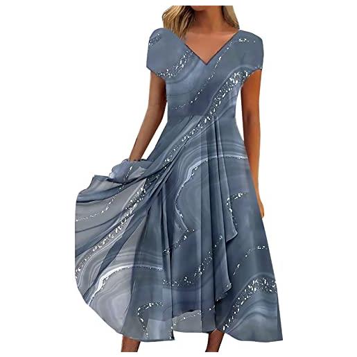 NaLatia donna vestito elegante lungo abito da sera collo a v manica corta stampa chiffon vestiti curvy aderente abito estivo taglie forti abito maxi abiti da cerimonia a-linie abito da cocktail