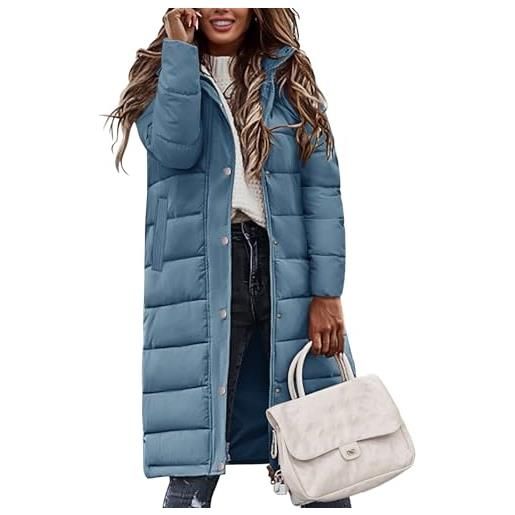 Tuopuda giubbotto donna invernale lungo piumino cappotto trapuntato imbottita in caldo giacca parka casual outdoor cappotti con cappuccio, blu, l