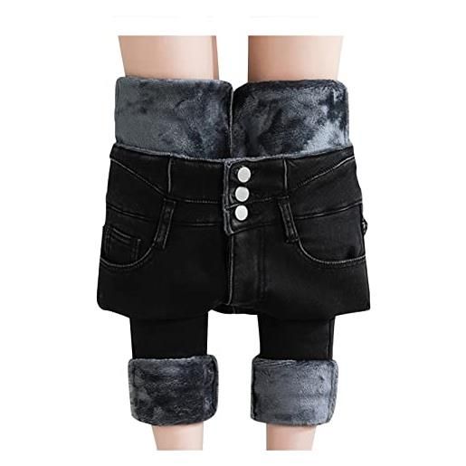 Generic jeans da donna a vita alta gamba dritta in pile pantaloni in denim per le donne jeans termici invernali lunghi plus size pantaloni termici foderati in pile pantaloni in pile pantaloni a gamba larga