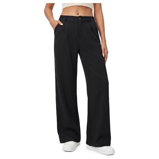 Enmain pantaloni donna estivi eleganti larghi a vita alta elastico non stiro leggeri palazzo pantaloni gamba dritta curvy lunghi donna casual con tasche per ufficio e strada nero xl