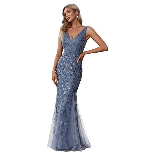 Ever-Pretty vestito da ballo donna sirena paillettes tulle petto basso scollo a v senza maniche stile impero marina polverosa 48