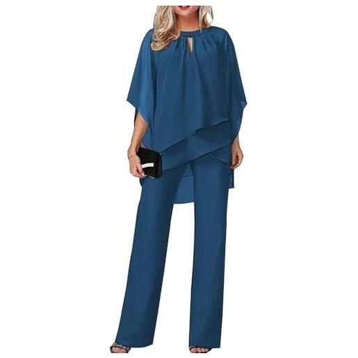 Suncadmious completi da 2 pezzi da donna abiti eleganti per un matrimonio set di pantaloni a gamba larga in chiffon irregolare formale per la festa serale (blu reale, 3xl)