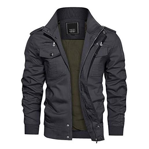 KEFITEVD herre blouson jacket giacca di transizione uomo giacca in cotone colletto alla coreana giacca bomber giacca a vento giacca pilota alla moda grigio 3xl