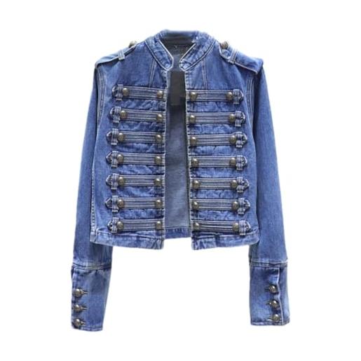 Hndudnff giacche di jeans da donna con colletto alla coreana sottile doppiopetto giacca corta in denim capispalla
