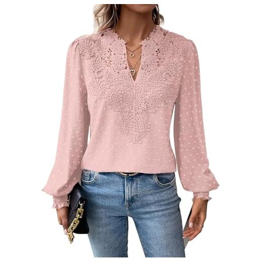 TUUHAW t shirt donna elegante manica lunga magliette boho scollo a v casual | autunno volant camicia, elegante abbigliamento, pizzo top, primavera camicetta, ricamato curvy maglie, affari contadino blusa