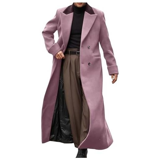 Generisch - cappotto da uomo lungo invernale, elegante, in lana, per il passaggio tra le stagioni, invernale, monocromatico, da tempo libero, cappotto autunnale, cappotto da uomo, giacca invernale