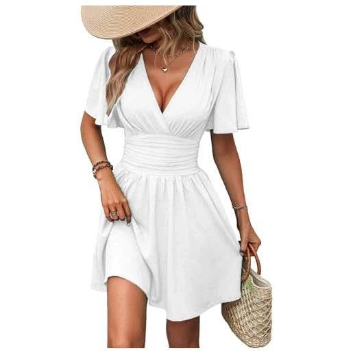 LIAMERHE vestito donna elegante abito vita alta scollo a v casual vestiti linea a
