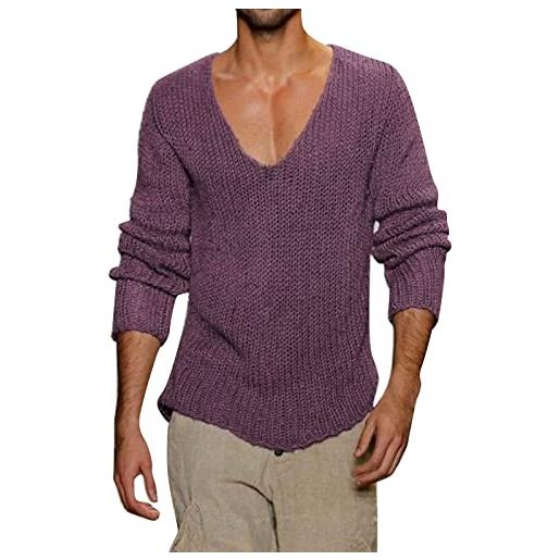 Generic cappotto invernale da uomo in lana con scollo a v a maniche lunghe casual, viola, xl