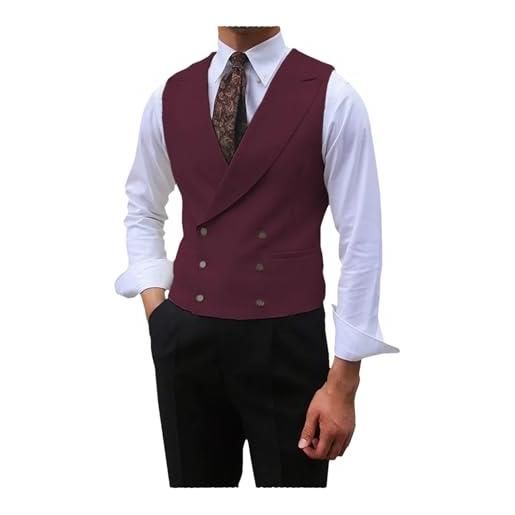 Mnjyihy gilet da uomo senza maniche marrone gilet da uomo doppio petto con risvolto sottile da lavoro burgundy xl