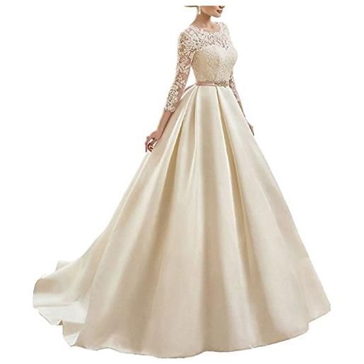 XUYUDITA abiti da sposa in raso con scollo a v e maniche lunghe - bianco - taglia 42