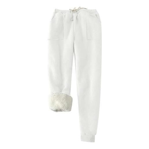 Generisch pantaloni spessi da uomo invernali tinta unita plus velluto con coulisse, bianco, xxl