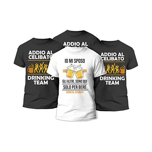 t-shirteria - magliette addio al celibato - set completo con maglia speciale per lo sposo e colorate per amici - gadget festa con materiali traspiranti e certificati (drinking team, nero)