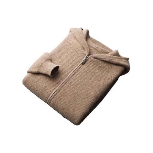 Generic maglione da uomo in cashmere spesso, con cappuccio, con cerniera, 100% lana merino, maglia calda con cappuccio, champagne, l