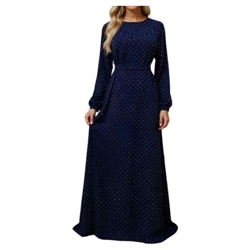 Generic elegante abito abaya da donna con maniche lunghe, maxi vestaglia, cintura e cristalli scintillanti