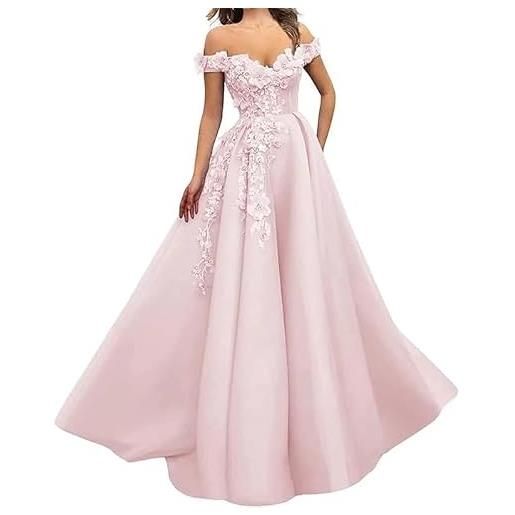 Generico abiti da ballo in tulle abito lungo con spalle scoperte e ricami abiti da sera formali con fiori 3d
