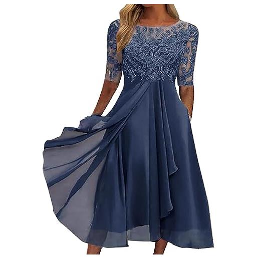 NaLatia vestito donna elegante cerimonia 3/4 manich stile impero maxi linea ad a pizzo chiffon abiti da damigella