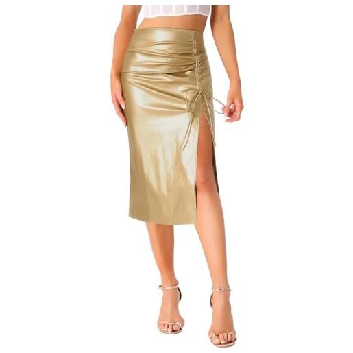 Allegra K donna gonne in similpelle, a vita alta, con spacchi laterali, aderenti, midi d'oro m