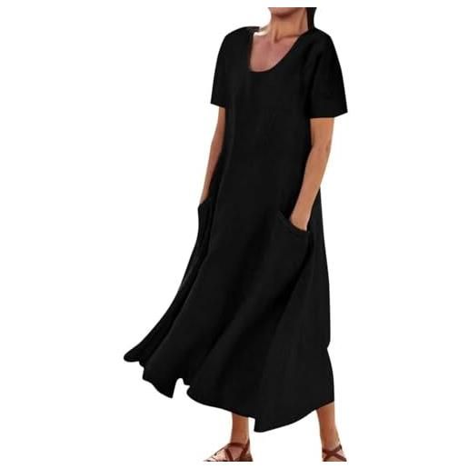 Generico abiti estivi da donna 2025, maxi dress senza maniche in cotone e lino, casual largo monocromatico taglie forti con tasche