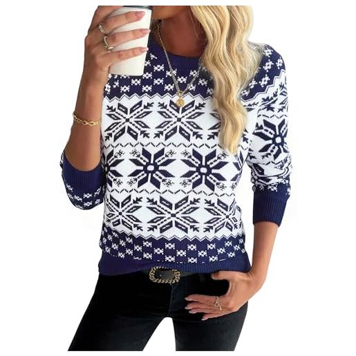 Demegimi maglioni natalizi pullover natale maglietta a manica lunga donna maglione natalizio fiocco neve alce girocollo donna a maniche lunghe maglione festa natale