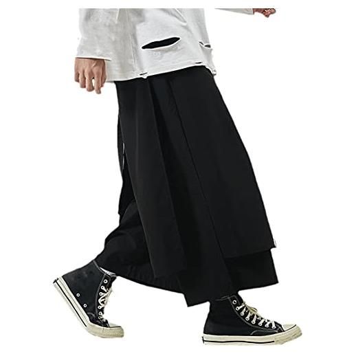 BLACKHEI haori - pantaloni giapponesi kimono harem per uomo, vintage, gamba larga e dritta, nero, 3xl