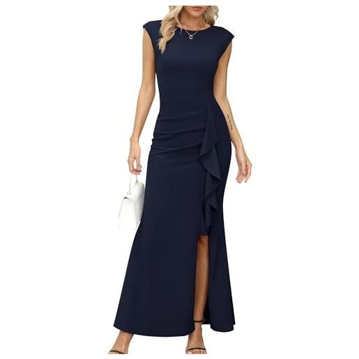 Missufe abito da donna da ballo, maxi abito da sera, maniche ad ali, cocktail, volant, spacco a sirena, body con matrimonio