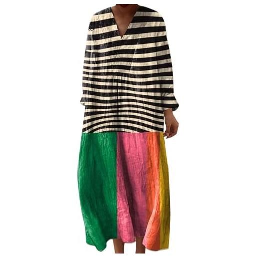 Gienslru abito estivo lungo donna boho chic floreale vintage, scollo a v maniche lunghe in lino leggero con tasche, vestito elegante casual per vacanze primavera estate taglie forti curvy 2026 moda cerimonia