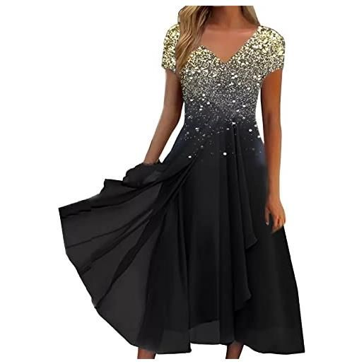 NaLatia donna vestito elegante lungo abito da sera collo a v manica corta stampa chiffon vestiti curvy aderente abito estivo taglie forti maxi abiti da cerimonia a-linie abiti da cocktail